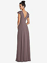 Rear View Thumbnail - French Truffle Flutter Sleeve V-Keyhole Chiffon Maxi Dress