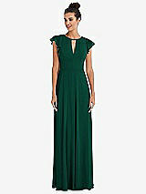 Front View Thumbnail - Hunter Green Flutter Sleeve V-Keyhole Chiffon Maxi Dress