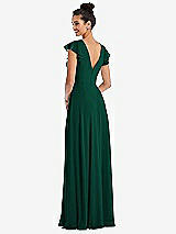 Rear View Thumbnail - Hunter Green Flutter Sleeve V-Keyhole Chiffon Maxi Dress