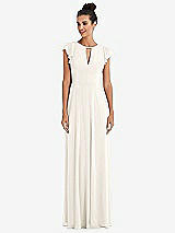 Front View Thumbnail - Ivory Flutter Sleeve V-Keyhole Chiffon Maxi Dress