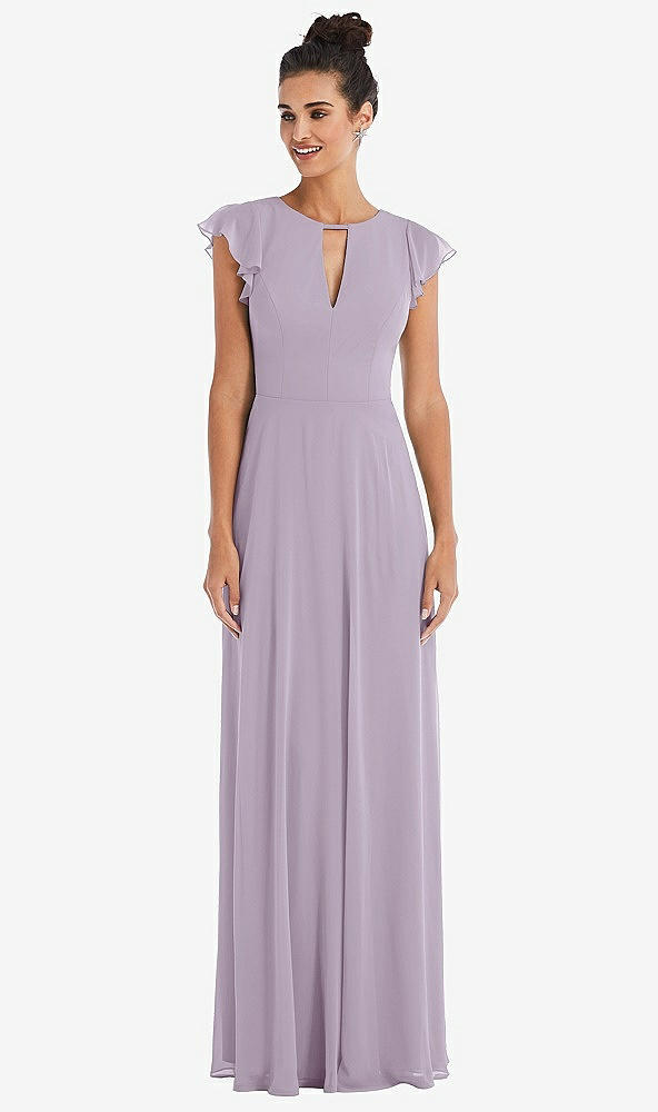 Front View - Lilac Haze Flutter Sleeve V-Keyhole Chiffon Maxi Dress