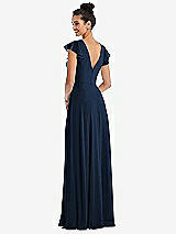 Rear View Thumbnail - Midnight Navy Flutter Sleeve V-Keyhole Chiffon Maxi Dress