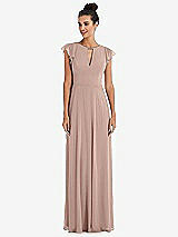 Front View Thumbnail - Neu Nude Flutter Sleeve V-Keyhole Chiffon Maxi Dress