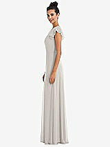 Side View Thumbnail - Oyster Flutter Sleeve V-Keyhole Chiffon Maxi Dress