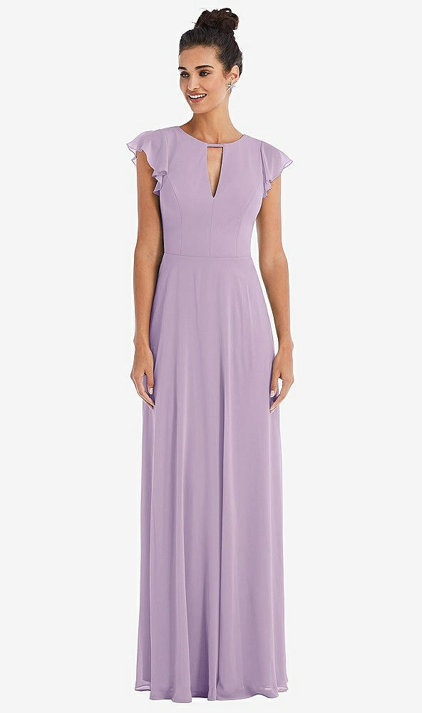 Front View - Pale Purple Flutter Sleeve V-Keyhole Chiffon Maxi Dress