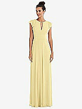 Front View Thumbnail - Pale Yellow Flutter Sleeve V-Keyhole Chiffon Maxi Dress