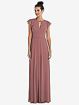 Front View Thumbnail - Rosewood Flutter Sleeve V-Keyhole Chiffon Maxi Dress