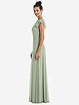 Side View Thumbnail - Sage Flutter Sleeve V-Keyhole Chiffon Maxi Dress