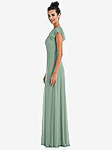 Side View Thumbnail - Seagrass Flutter Sleeve V-Keyhole Chiffon Maxi Dress