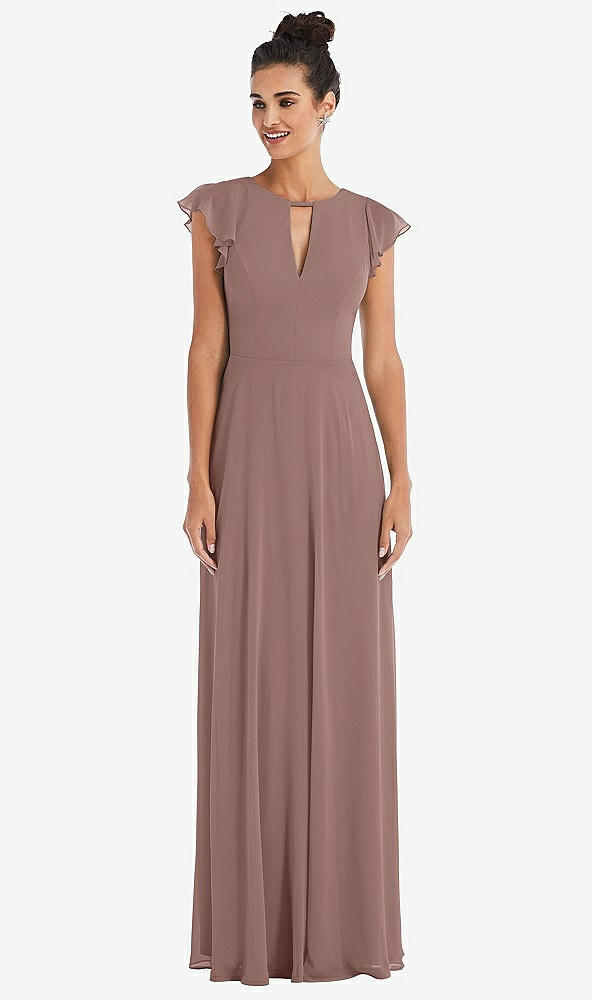 Front View - Sienna Flutter Sleeve V-Keyhole Chiffon Maxi Dress