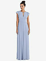 Front View Thumbnail - Sky Blue Flutter Sleeve V-Keyhole Chiffon Maxi Dress