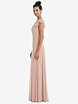 Side View Thumbnail - Toasted Sugar Flutter Sleeve V-Keyhole Chiffon Maxi Dress