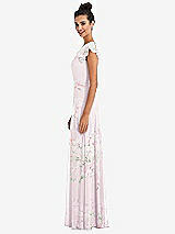 Side View Thumbnail - Watercolor Print Flutter Sleeve V-Keyhole Chiffon Maxi Dress