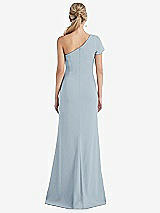 Rear View Thumbnail - Mist One-Shoulder Cap Sleeve Trumpet Gown with Front Slit