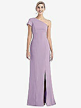 Front View Thumbnail - Pale Purple One-Shoulder Cap Sleeve Trumpet Gown with Front Slit