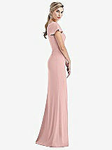 Side View Thumbnail - Rose - PANTONE Rose Quartz One-Shoulder Cap Sleeve Trumpet Gown with Front Slit