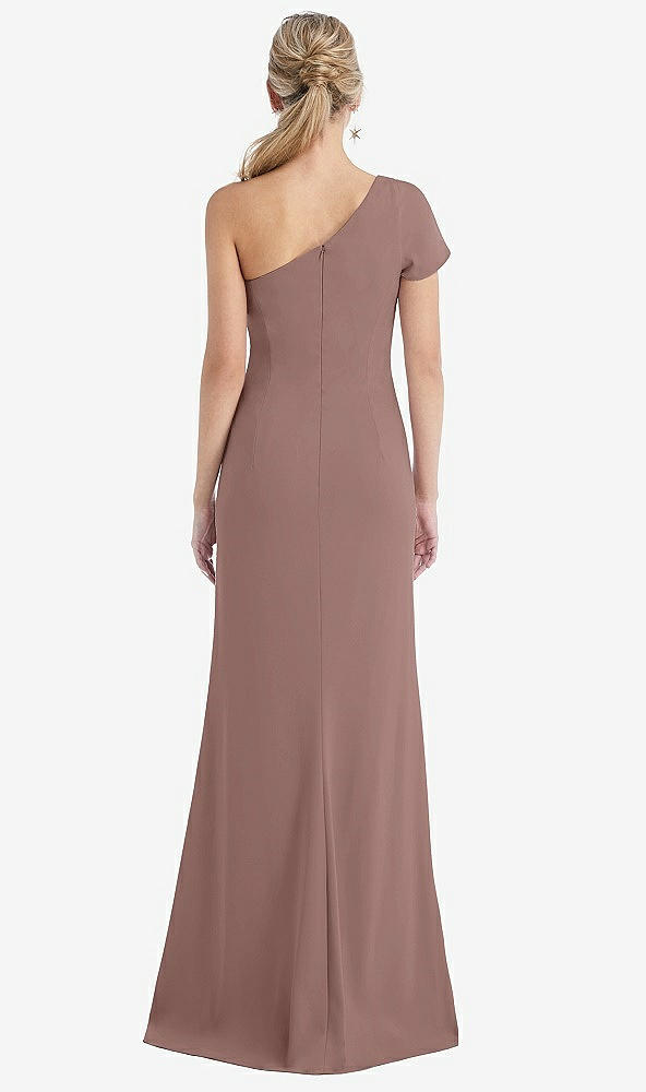 Back View - Sienna One-Shoulder Cap Sleeve Trumpet Gown with Front Slit