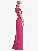 Side View Thumbnail - Tea Rose One-Shoulder Cap Sleeve Trumpet Gown with Front Slit