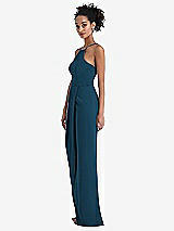 Side View Thumbnail - Atlantic Blue Halter Draped Tulip Skirt Maxi Dress