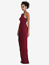 Side View Thumbnail - Burgundy Halter Draped Tulip Skirt Maxi Dress