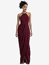 Front View Thumbnail - Cabernet Halter Draped Tulip Skirt Maxi Dress