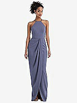 Front View Thumbnail - French Blue Halter Draped Tulip Skirt Maxi Dress