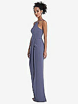 Side View Thumbnail - French Blue Halter Draped Tulip Skirt Maxi Dress