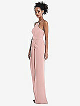 Side View Thumbnail - Rose - PANTONE Rose Quartz Halter Draped Tulip Skirt Maxi Dress