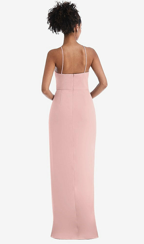 Back View - Rose - PANTONE Rose Quartz Halter Draped Tulip Skirt Maxi Dress