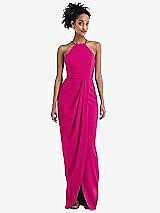 Front View Thumbnail - Think Pink Halter Draped Tulip Skirt Maxi Dress