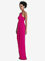 Side View Thumbnail - Think Pink Halter Draped Tulip Skirt Maxi Dress