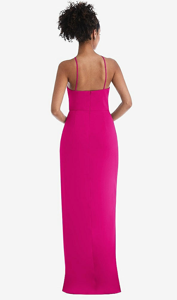 Back View - Think Pink Halter Draped Tulip Skirt Maxi Dress