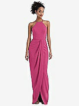 Front View Thumbnail - Tea Rose Halter Draped Tulip Skirt Maxi Dress