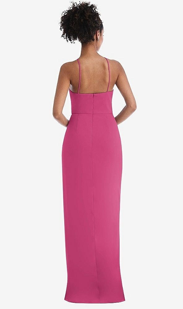 Back View - Tea Rose Halter Draped Tulip Skirt Maxi Dress