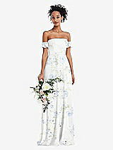 Alt View 1 Thumbnail - Bleu Garden Off-the-Shoulder Ruffle Cuff Sleeve Chiffon Maxi Dress