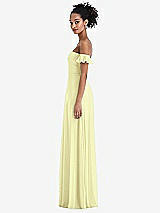 Side View Thumbnail - Butter Yellow Off-the-Shoulder Ruffle Cuff Sleeve Chiffon Maxi Dress