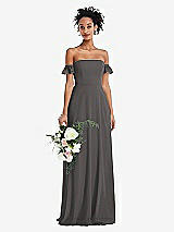 Alt View 1 Thumbnail - Caviar Gray Off-the-Shoulder Ruffle Cuff Sleeve Chiffon Maxi Dress