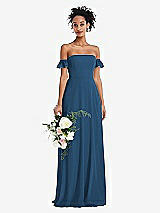 Alt View 1 Thumbnail - Dusk Blue Off-the-Shoulder Ruffle Cuff Sleeve Chiffon Maxi Dress