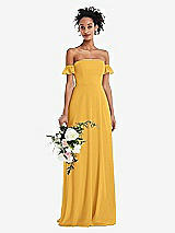 Alt View 1 Thumbnail - NYC Yellow Off-the-Shoulder Ruffle Cuff Sleeve Chiffon Maxi Dress