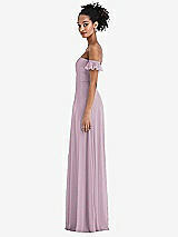 Side View Thumbnail - Suede Rose Off-the-Shoulder Ruffle Cuff Sleeve Chiffon Maxi Dress