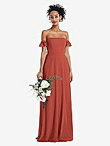 Alt View 1 Thumbnail - Amber Sunset Off-the-Shoulder Ruffle Cuff Sleeve Chiffon Maxi Dress