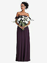 Alt View 2 Thumbnail - Aubergine Off-the-Shoulder Ruffle Cuff Sleeve Chiffon Maxi Dress