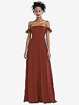 Front View Thumbnail - Auburn Moon Off-the-Shoulder Ruffle Cuff Sleeve Chiffon Maxi Dress