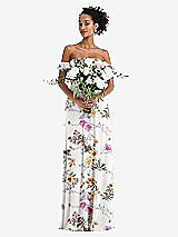 Alt View 2 Thumbnail - Butterfly Botanica Ivory Off-the-Shoulder Ruffle Cuff Sleeve Chiffon Maxi Dress