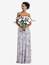 Alt View 2 Thumbnail - Butterfly Botanica Silver Dove Off-the-Shoulder Ruffle Cuff Sleeve Chiffon Maxi Dress