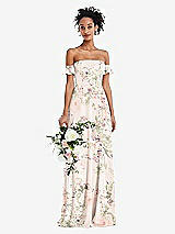 Alt View 1 Thumbnail - Blush Garden Off-the-Shoulder Ruffle Cuff Sleeve Chiffon Maxi Dress