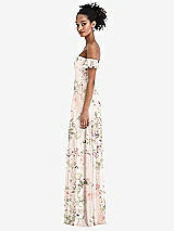 Side View Thumbnail - Blush Garden Off-the-Shoulder Ruffle Cuff Sleeve Chiffon Maxi Dress