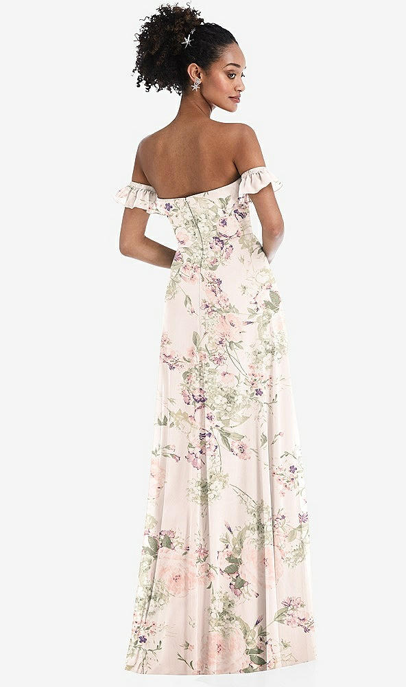 Back View - Blush Garden Off-the-Shoulder Ruffle Cuff Sleeve Chiffon Maxi Dress