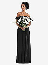 Alt View 2 Thumbnail - Black Off-the-Shoulder Ruffle Cuff Sleeve Chiffon Maxi Dress