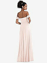 Rear View Thumbnail - Blush Off-the-Shoulder Ruffle Cuff Sleeve Chiffon Maxi Dress